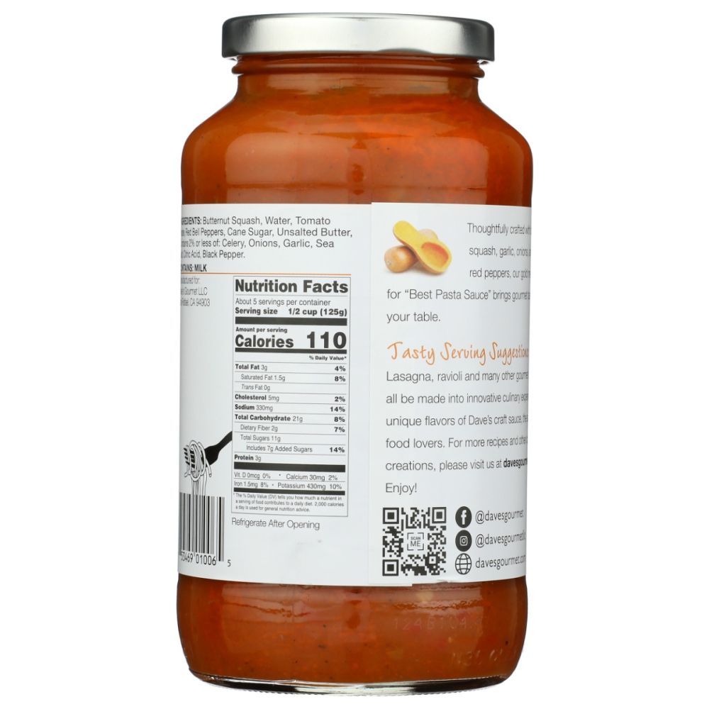 DAVES GOURMET: Butternut Squash Pasta Sauce, 24 oz