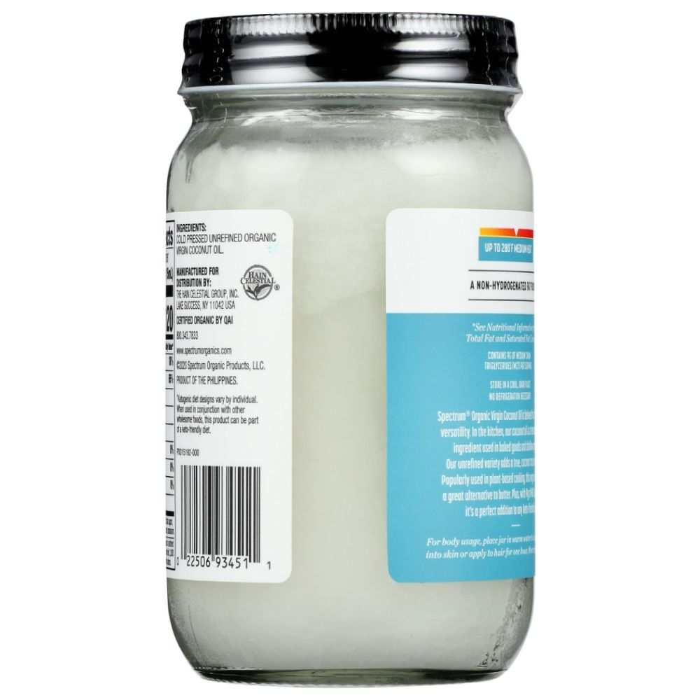 SPECTRUM NATURALS: Organic Virgin Coconut Oil Unrefined, 14 fo