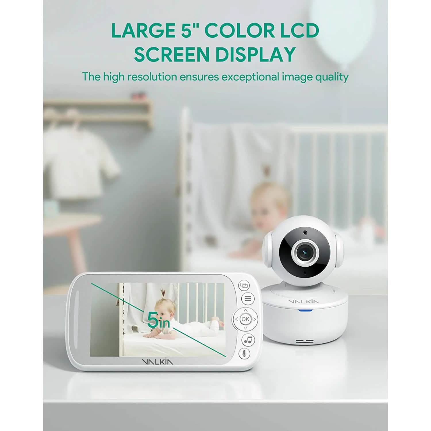 VALKIA 720P 5" HD Display Baby Monitor with Camera & Audio