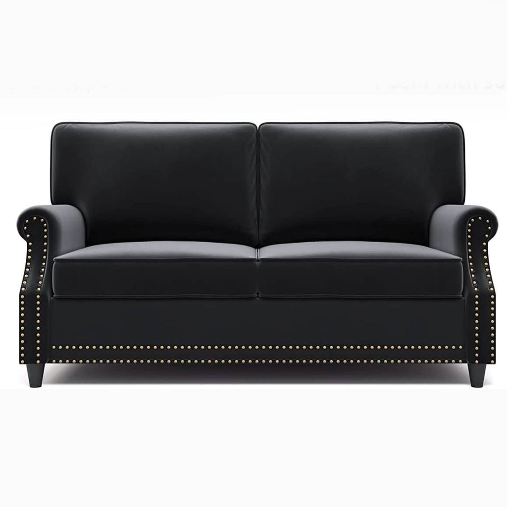 Velvet Roll Up Arm Chair Loveseat with Nail Head