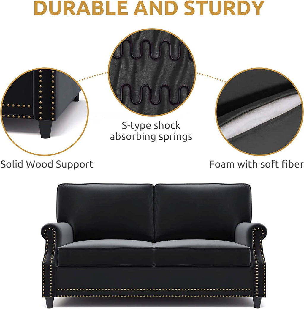 Velvet Roll Up Arm Chair Loveseat with Nail Head