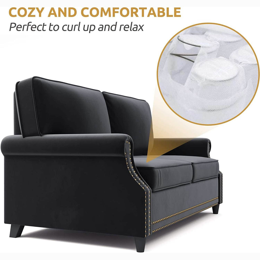Velvet Roll Up Arm Chair Loveseat with Nail Head