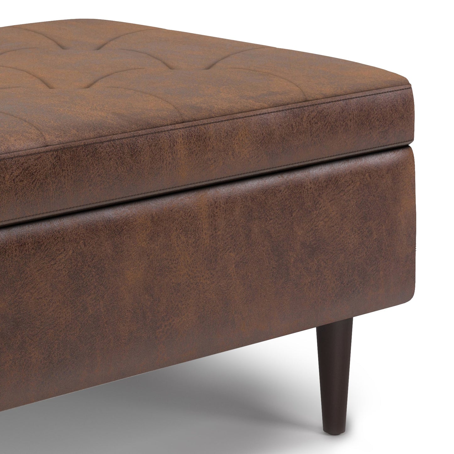 Shay 34 Inch Wide Mid-Century Small Coffee Table Storage Ottoman in Distressed Chestnut