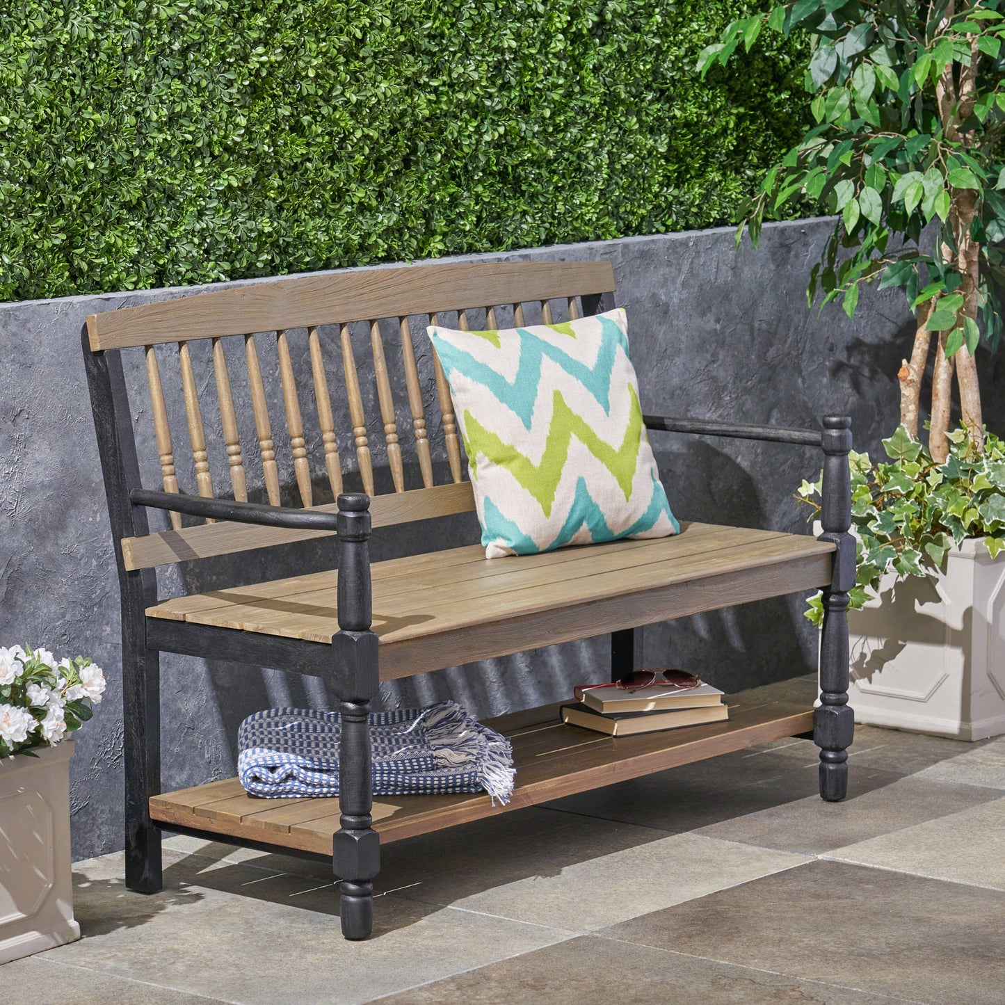 Patio Bench with Built-In Shelf