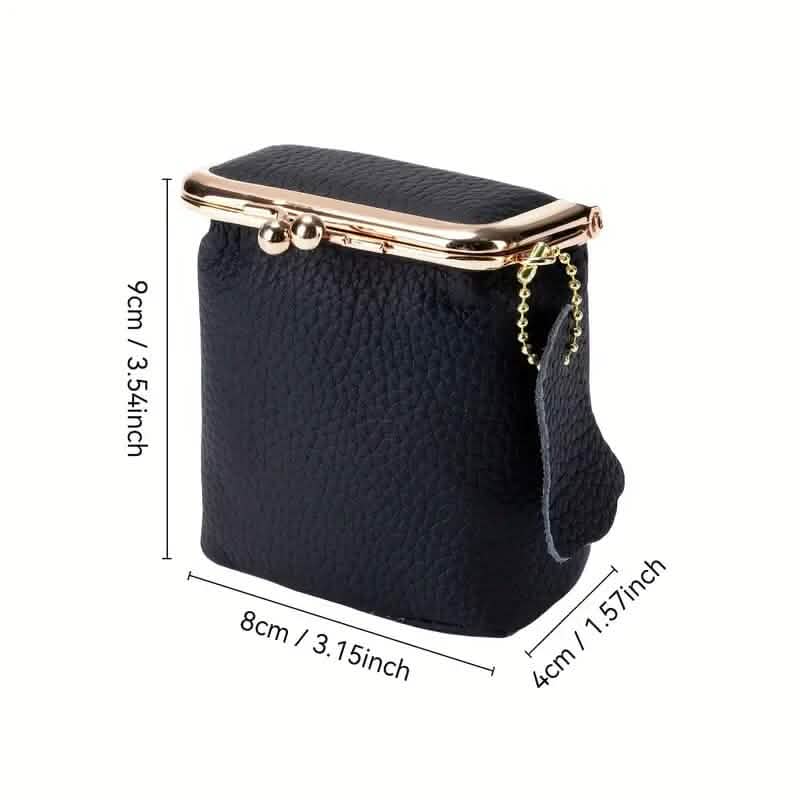 Vintage Genuine Leather Mini Handbag Organizer with Secure Kiss Lock