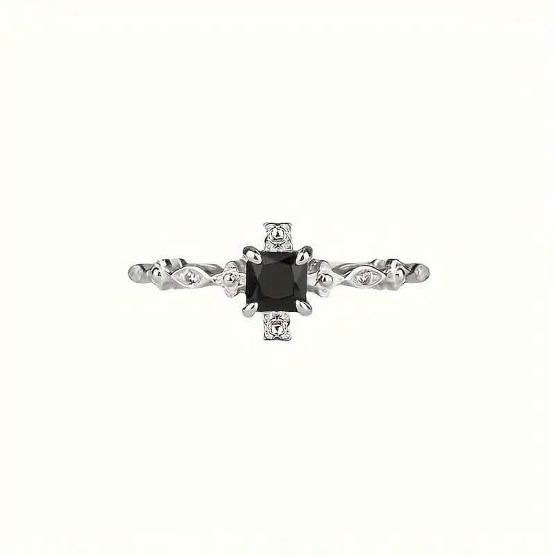 Vintage-Inspired Black Square Cubic Zirconia Ring