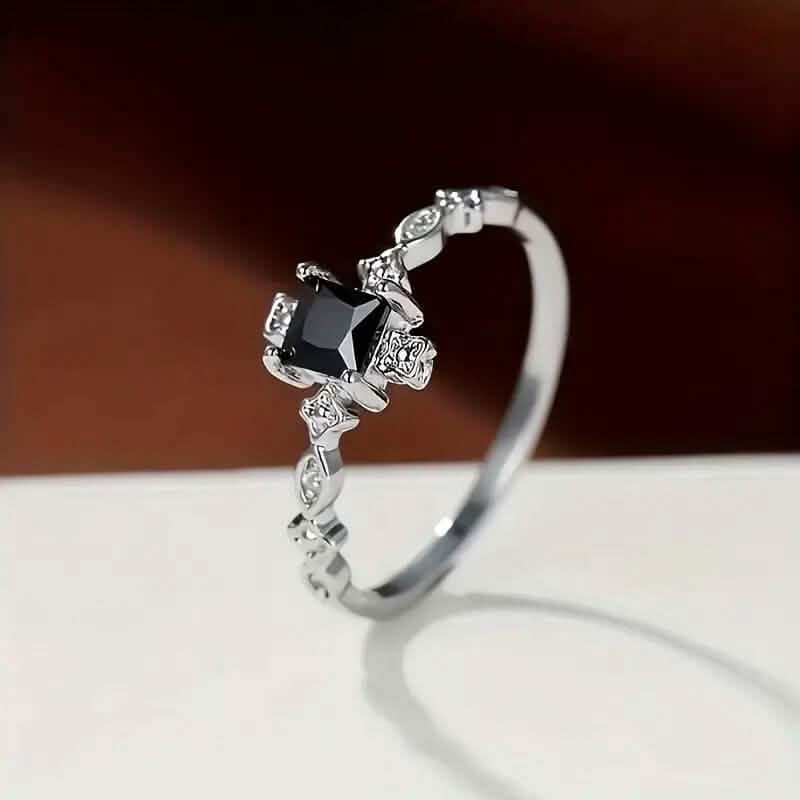 Vintage-Inspired Black Square Cubic Zirconia Ring