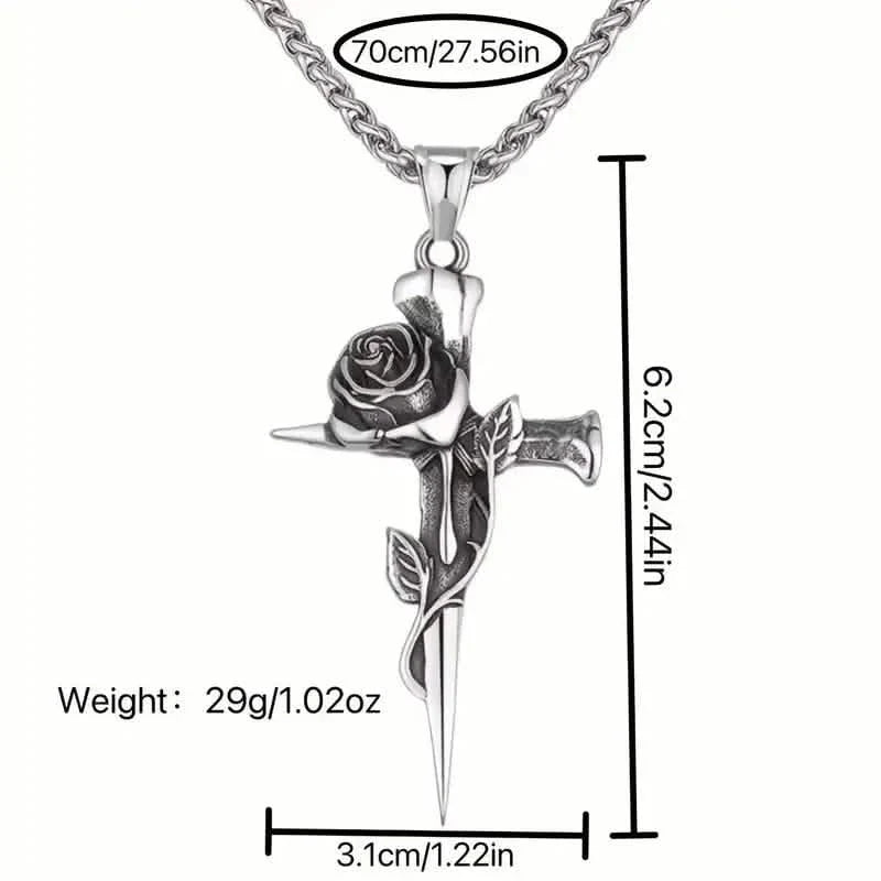 Vintage-Inspired Men's Titanium Steel Pendant Necklace - Unique Keel Chain Design with Cross and Rose Accents