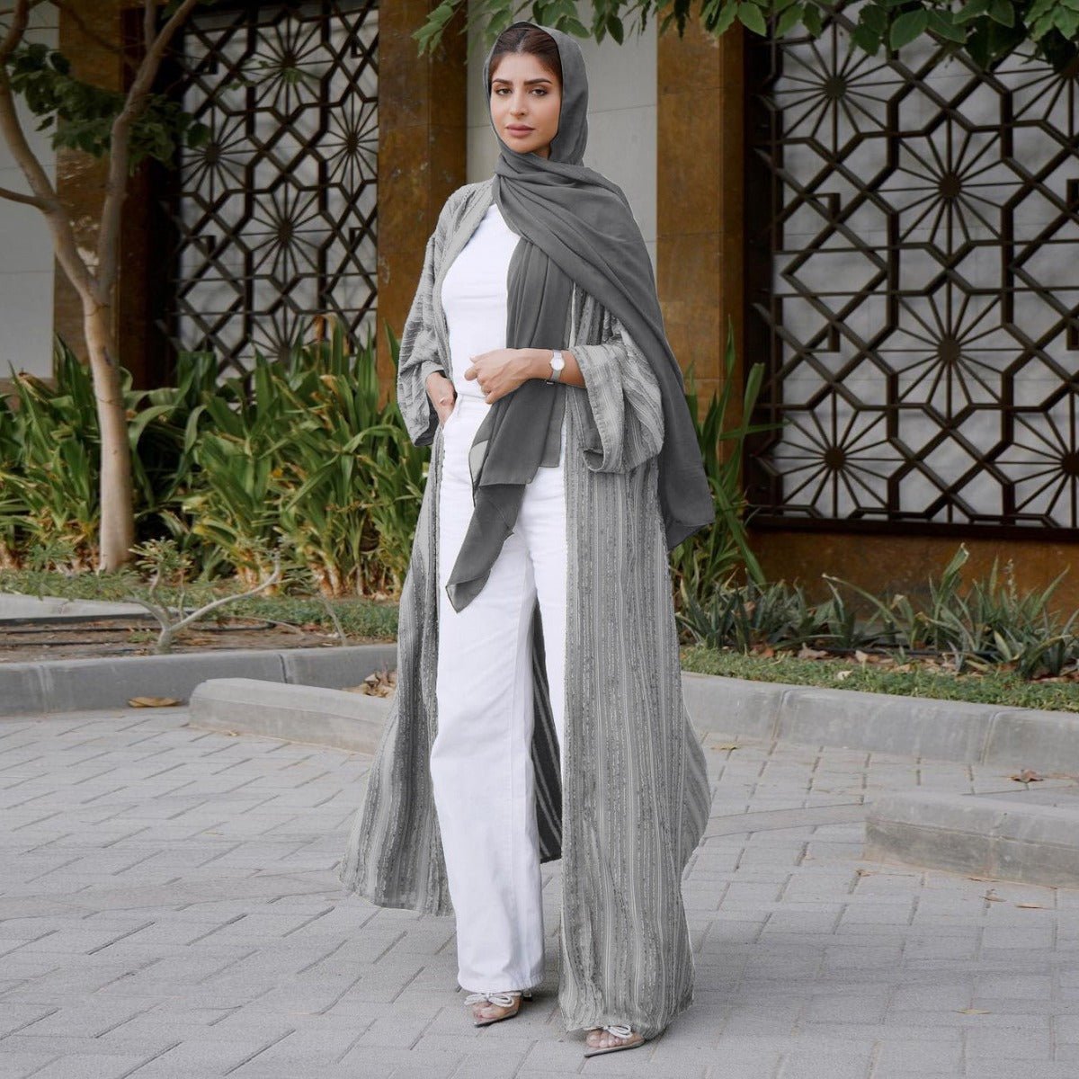Vintage Knitted Cardigan Abaya | Modest Longline Open Front Jacket for Women (MOA217)