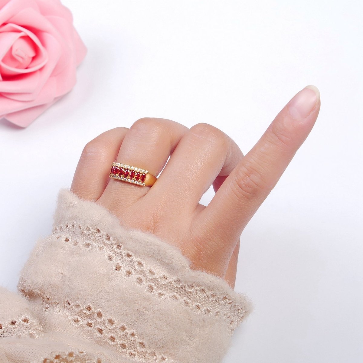 Vintage Red Cz Ring Antique Gold Ring O-2175