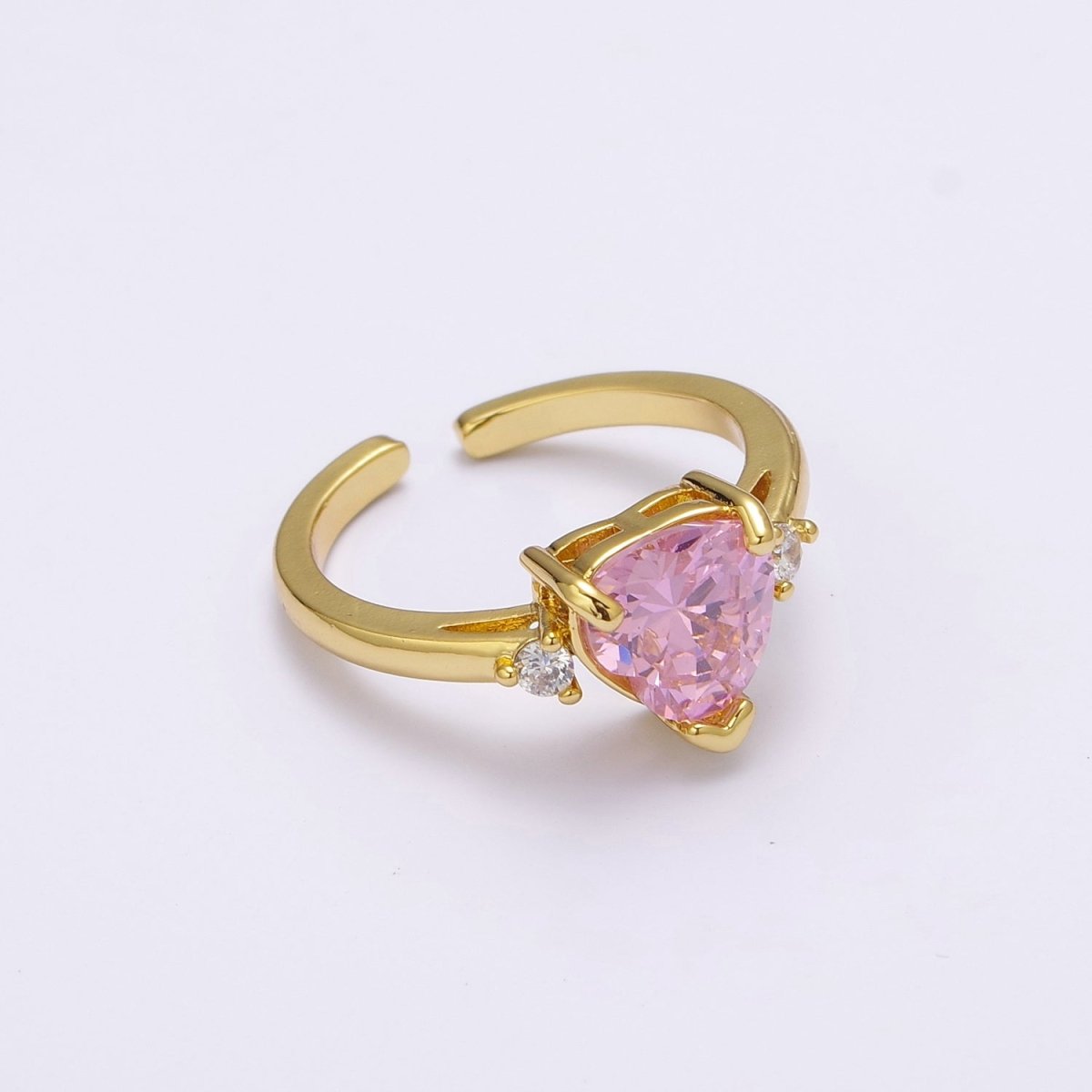 Vintage solitaire Green, Clear, Pink wedding ring heart cut Cubic Zirconia Yellow gold Open Adjustable Ring S-250 ~ S-252