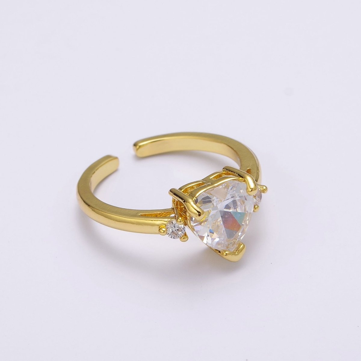 Vintage solitaire Green, Clear, Pink wedding ring heart cut Cubic Zirconia Yellow gold Open Adjustable Ring S-250 ~ S-252