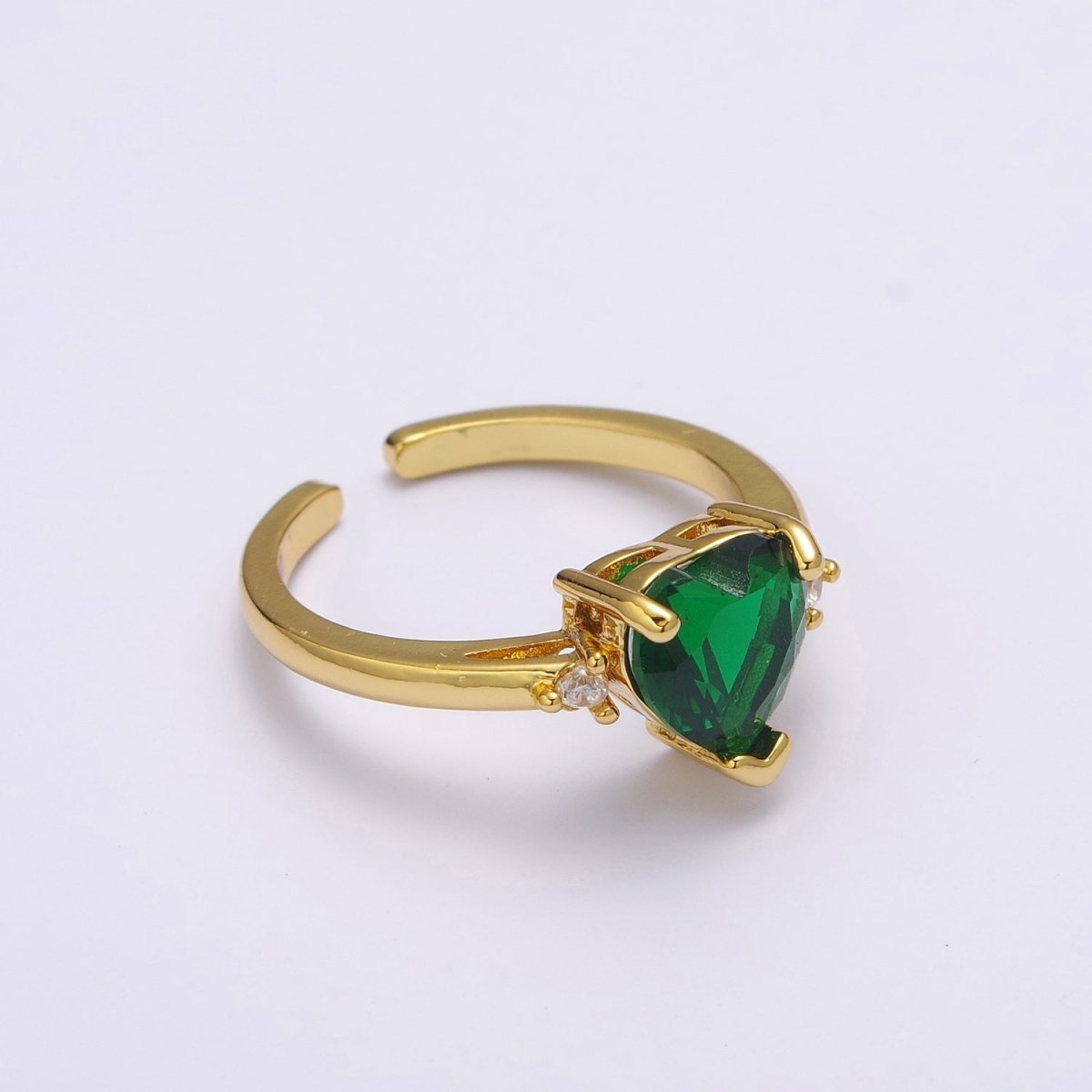 Vintage solitaire Green, Clear, Pink wedding ring heart cut Cubic Zirconia Yellow gold Open Adjustable Ring S-250 ~ S-252