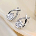 Vintage Style Stud Earrings - Embellished with Rhinestones, Cross Line Design