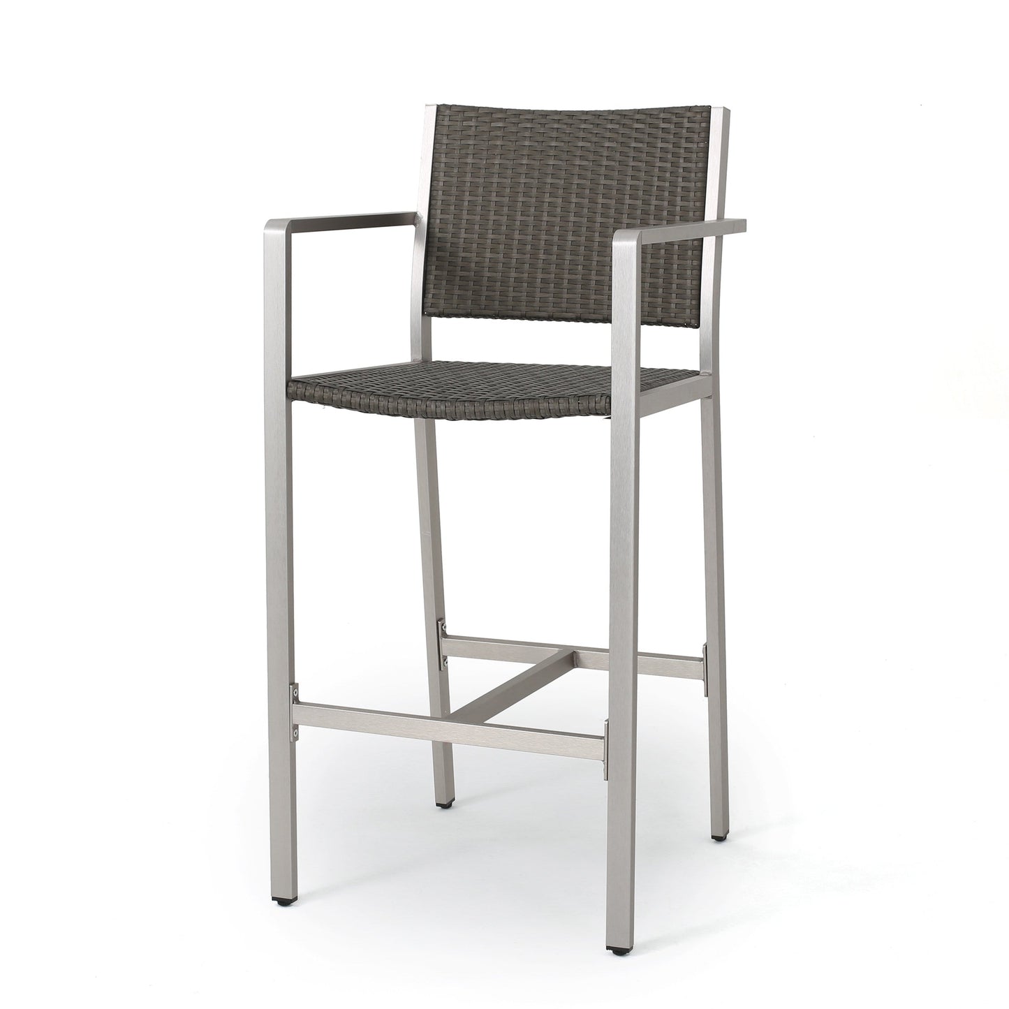 Outdoor Rust-Proof Aluminum Barstools with PE Rattan Seat - Set of 2