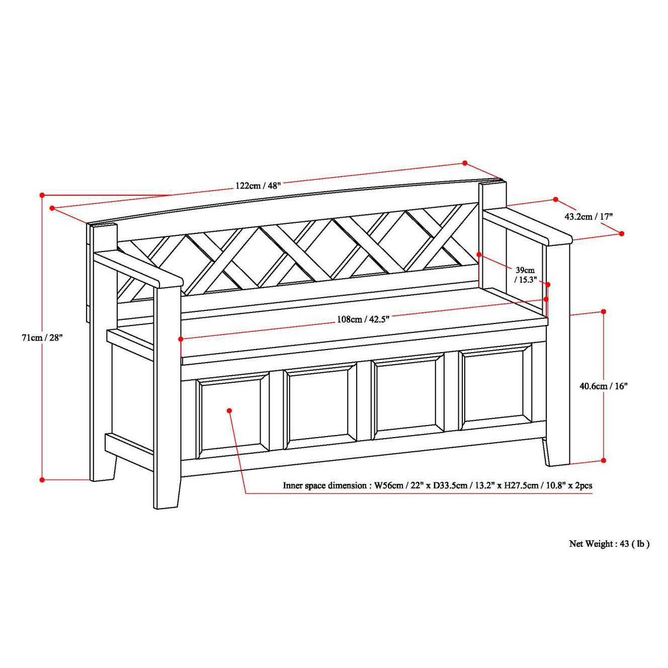 Amherst Solid Wood Entryway Storage Bench in Hickory