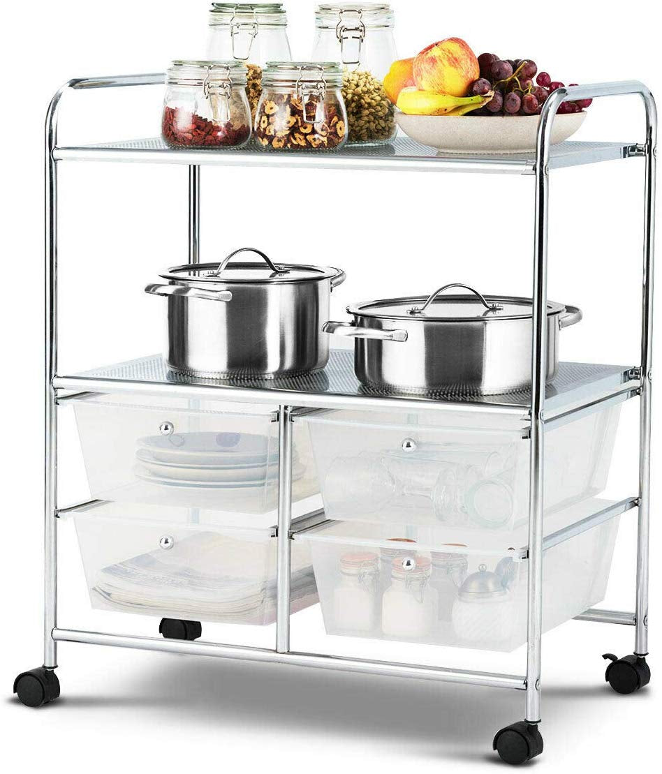 Mobile 4 Drawers Shelves Rolling Storage Cart Rack