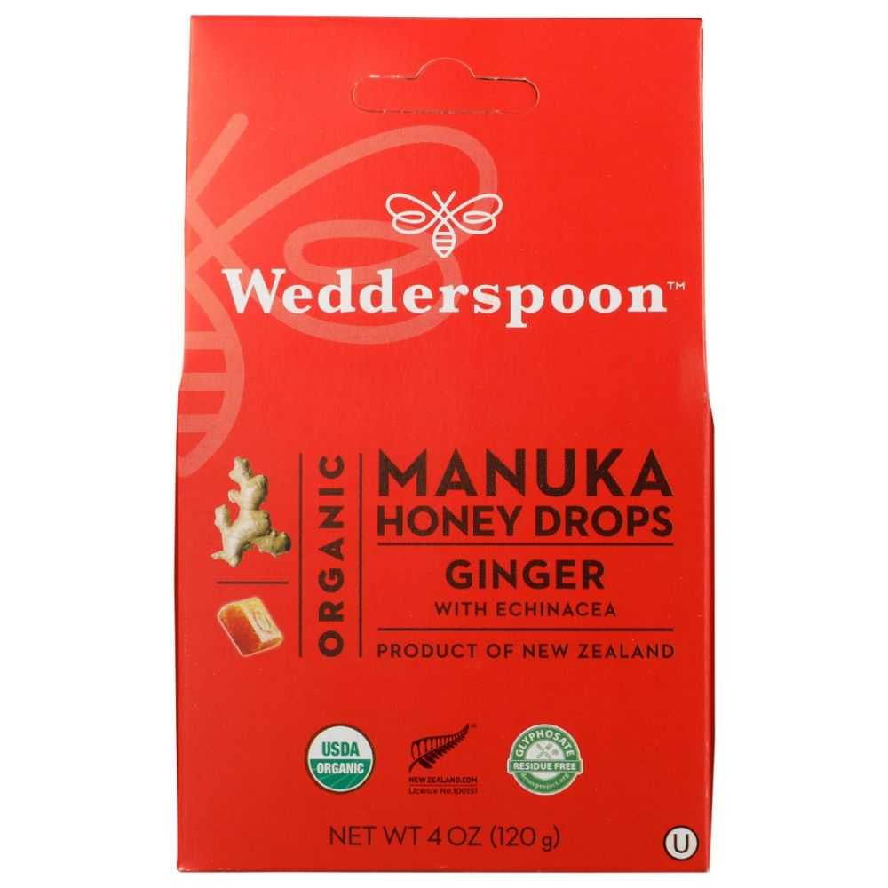 WEDDERSPOON Organic Manuka Honey Drops - Ginger Flavor, 4 oz