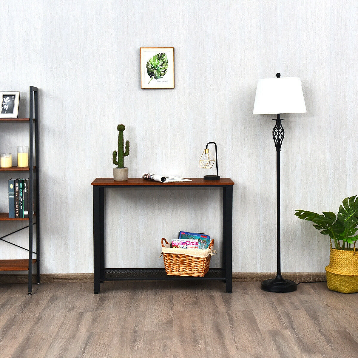 Metal Frame Wood Console Sofa Table with Storage Shelf