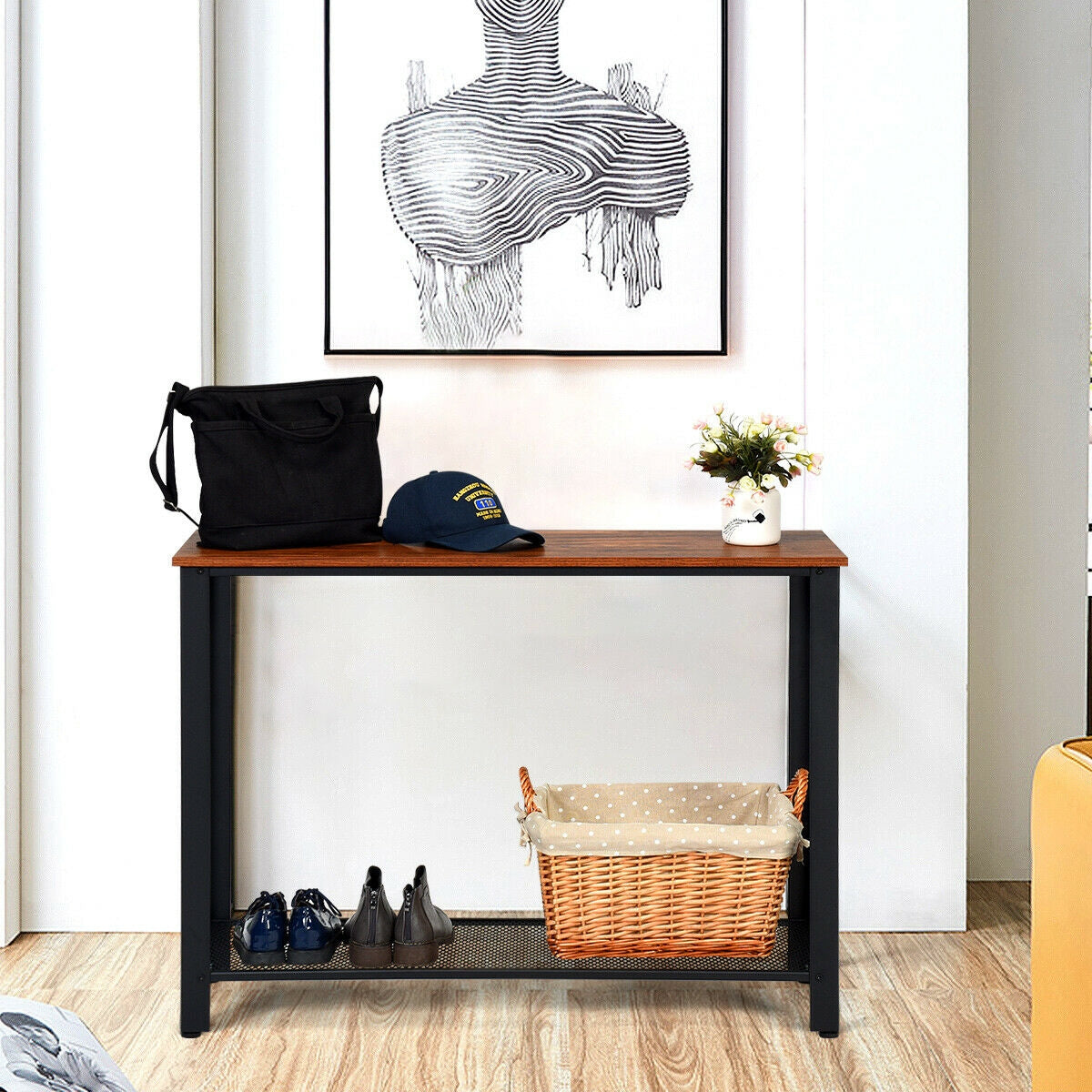 Metal Frame Wood Console Sofa Table with Storage Shelf