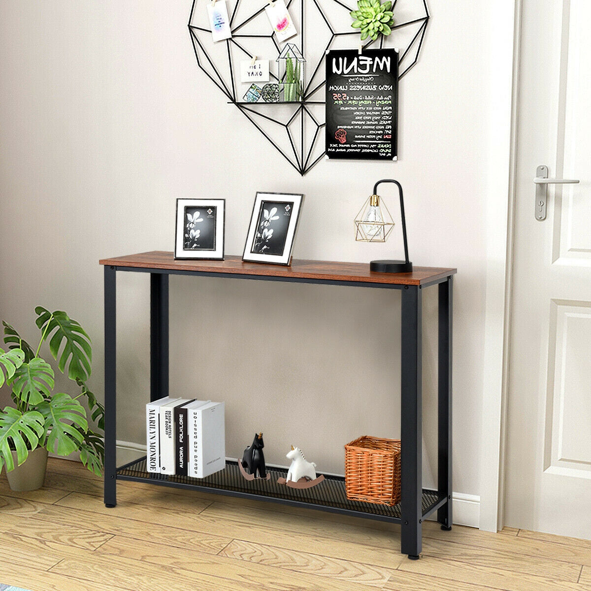 Metal Frame Wood Console Sofa Table with Storage Shelf