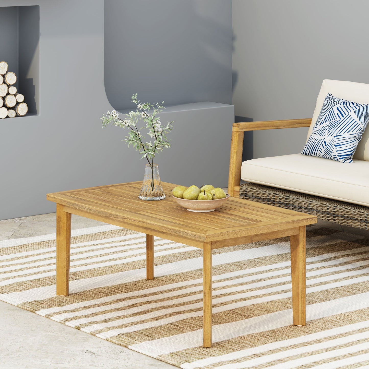 Outdoor Acacia Wood Rectangular Patio Coffee Table