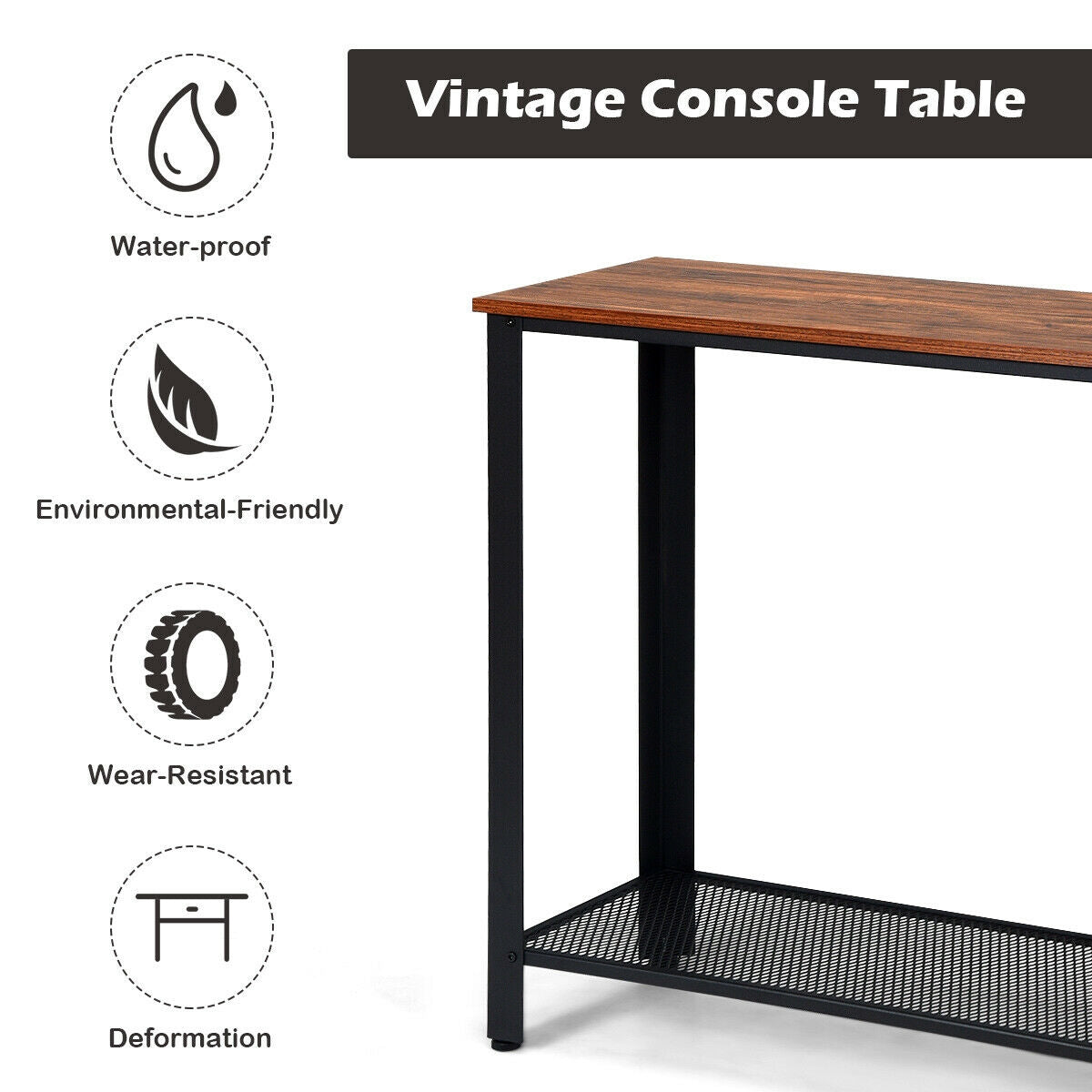 Metal Frame Wood Console Sofa Table with Storage Shelf