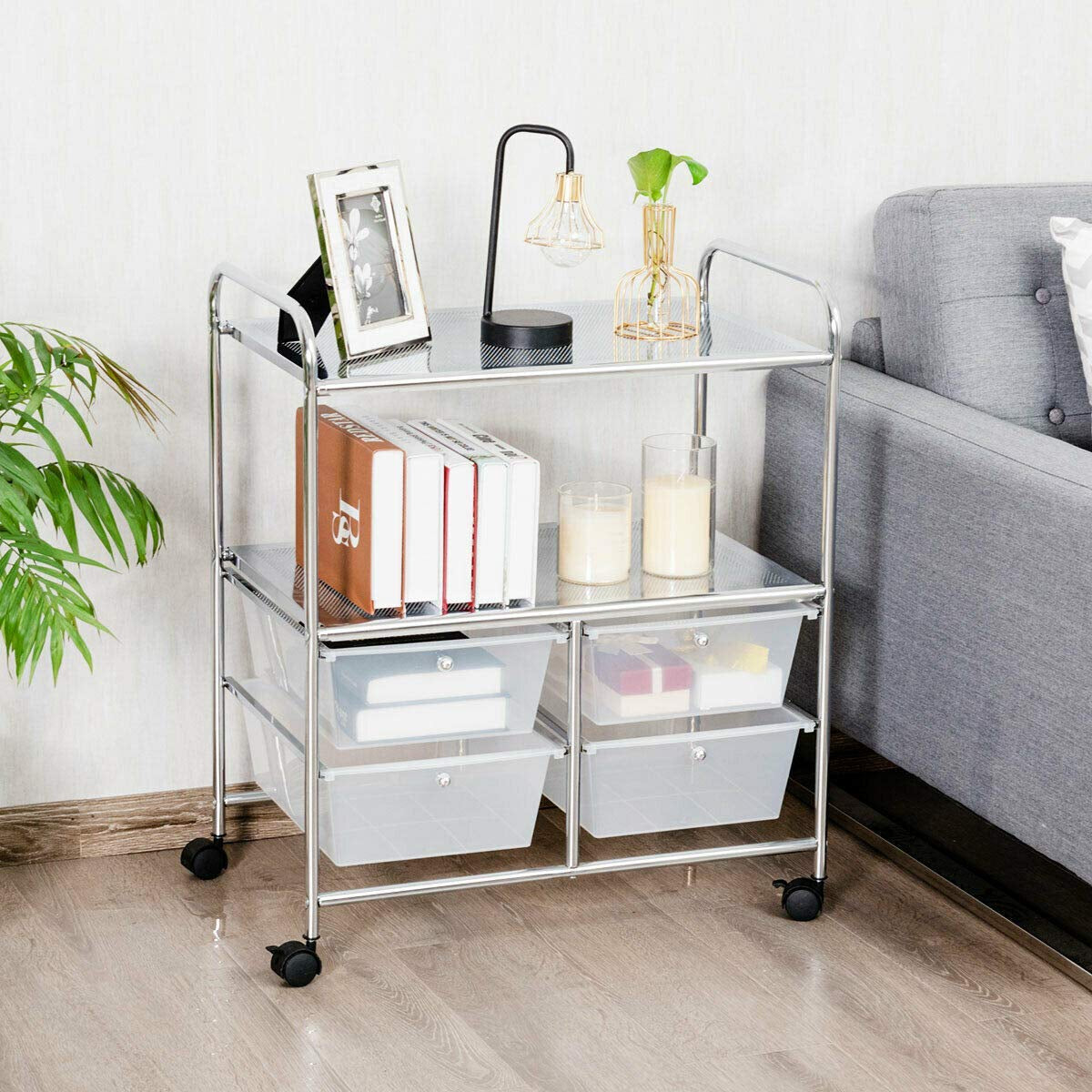 Mobile 4 Drawers Shelves Rolling Storage Cart Rack
