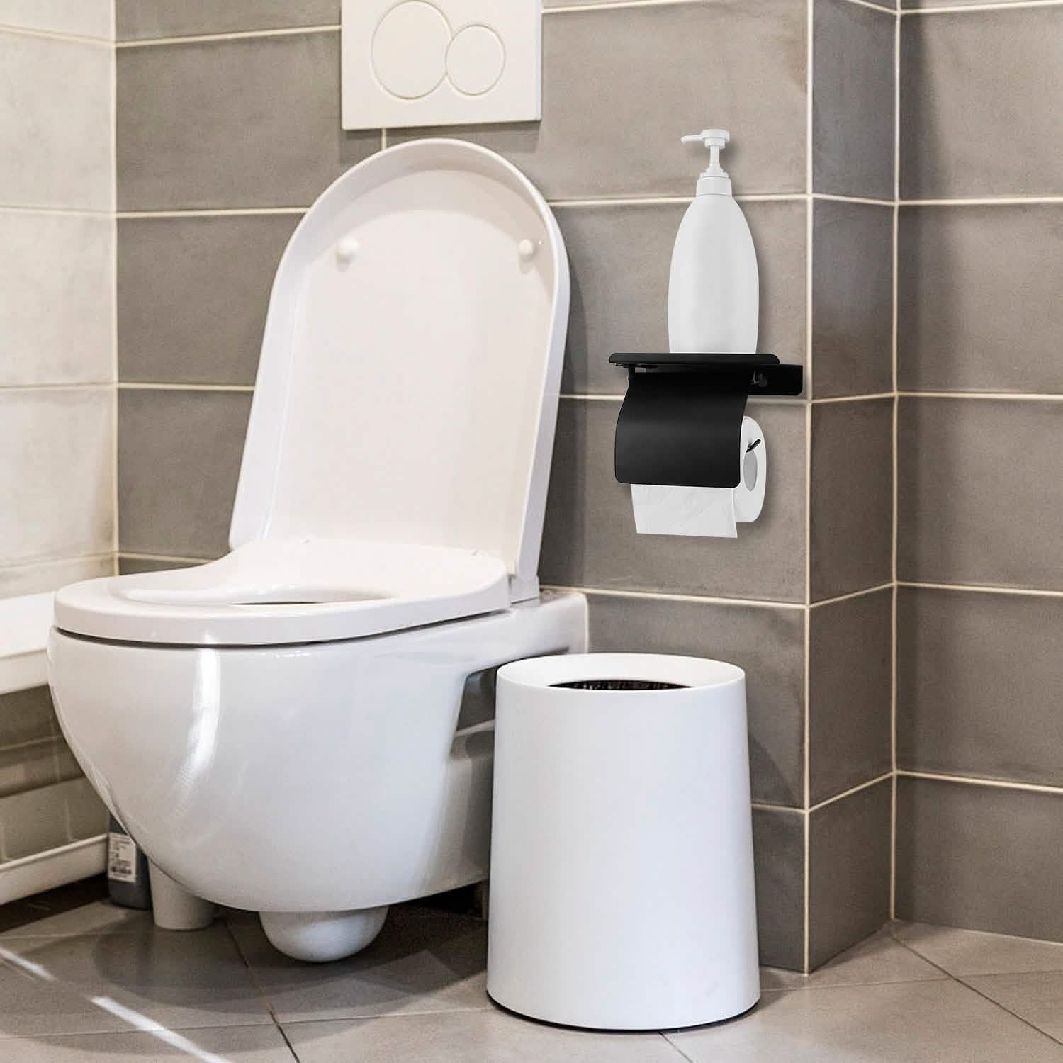 壁掛けトイレットペーパーホルダー 電話収納ラック付き