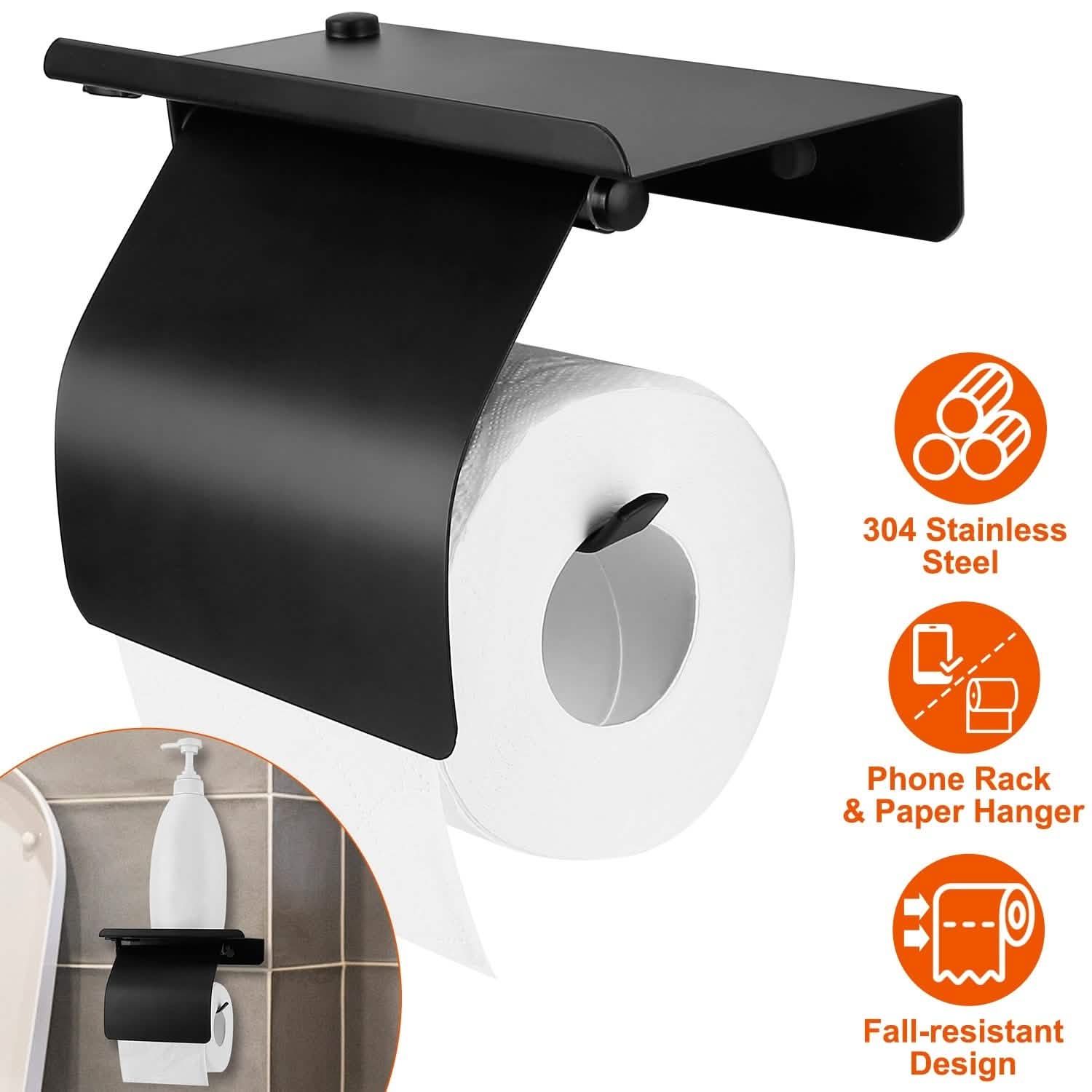 壁掛けトイレットペーパーホルダー 電話収納ラック付き
