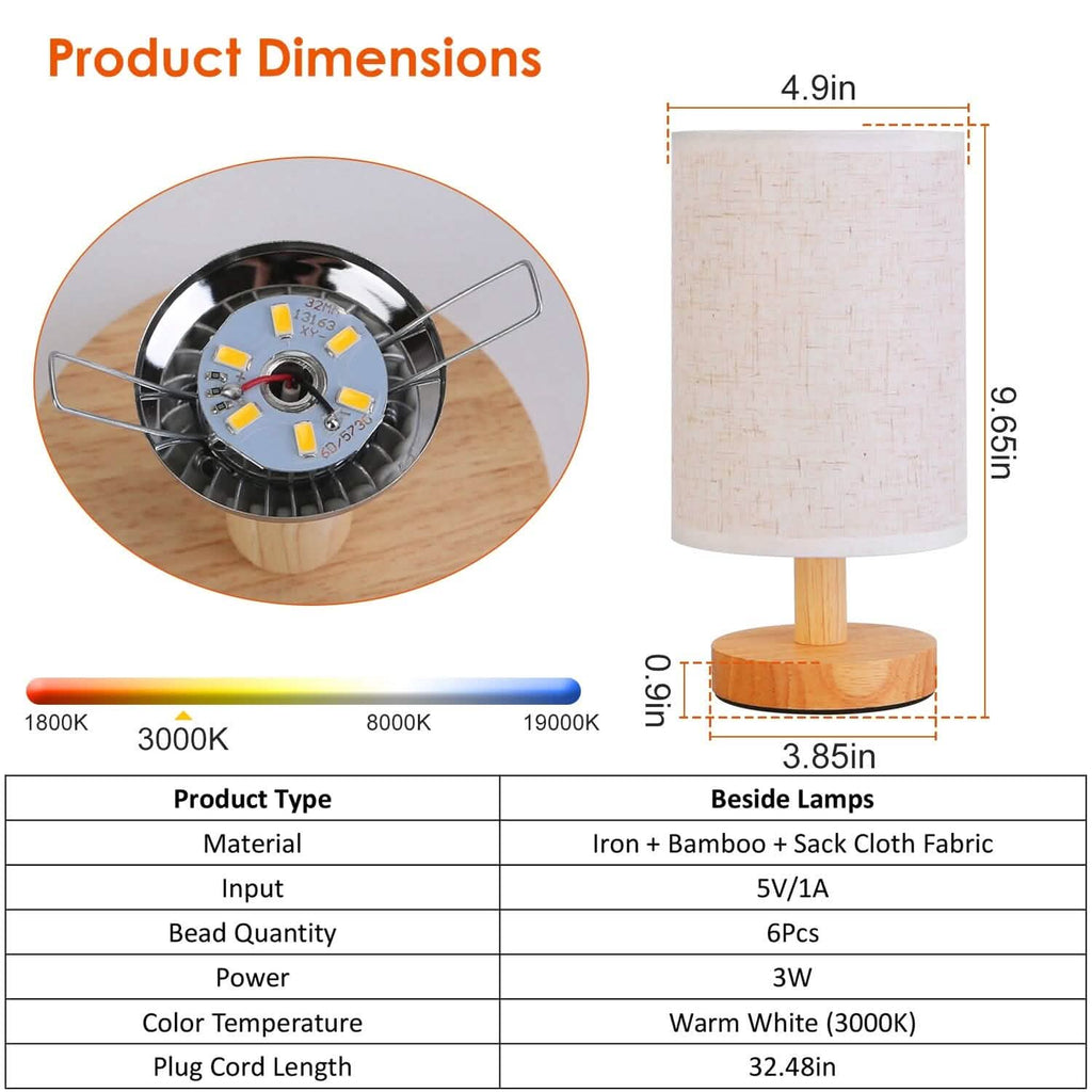 Warm White Nightstand Lamp USB Plug Modern Lantern