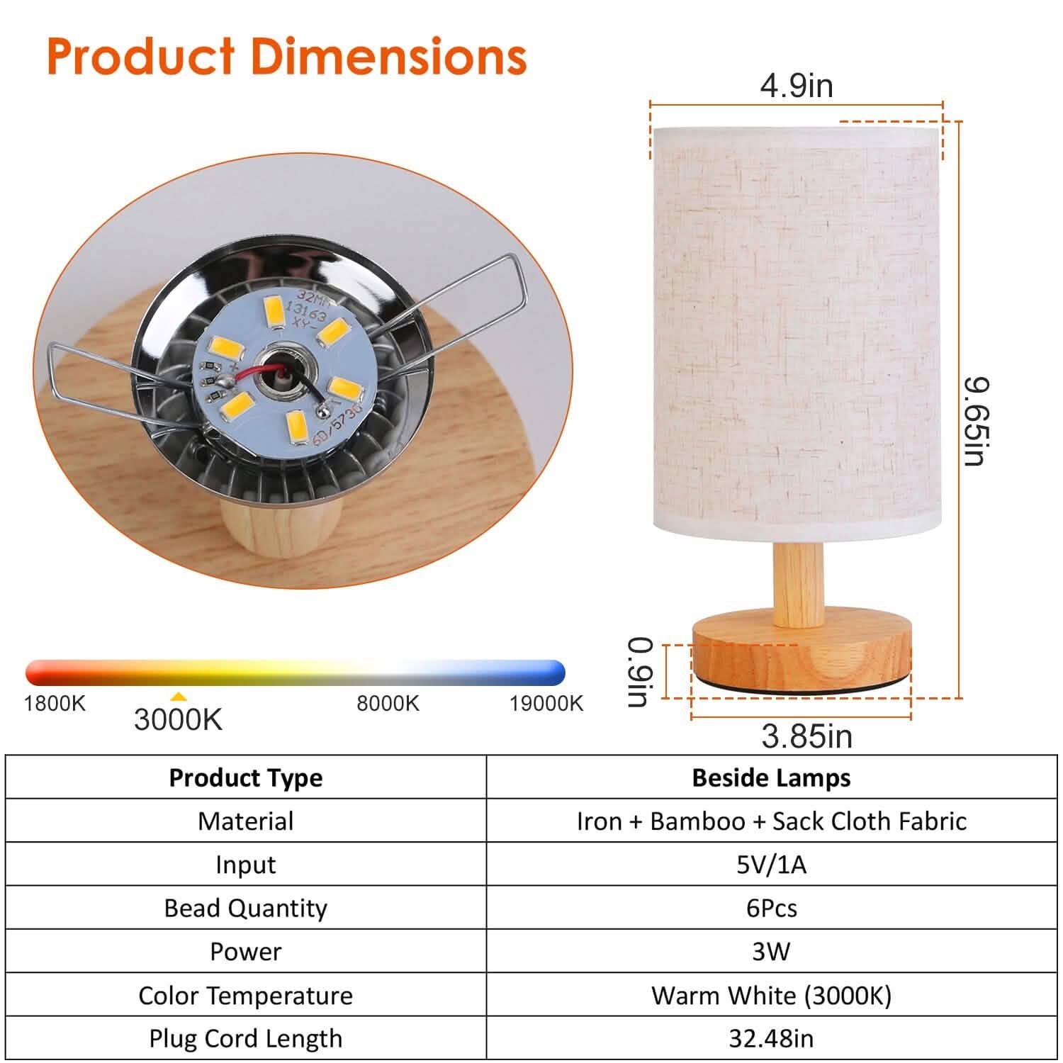Warm White Nightstand Lamp USB Plug Modern Lantern
