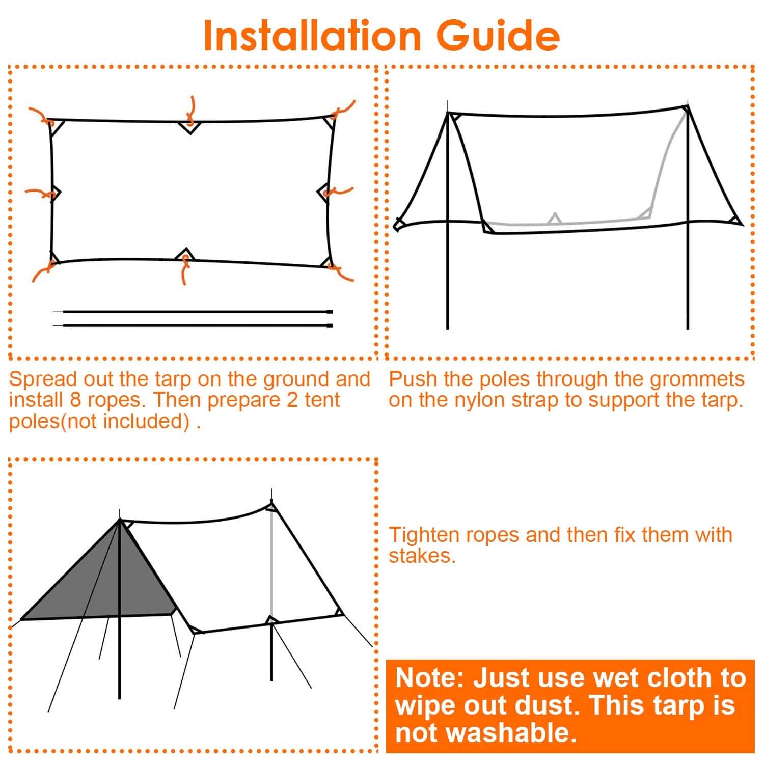 Waterproof Camping Tarp Kit Tent Canopy Awning Portable Rain Fly
