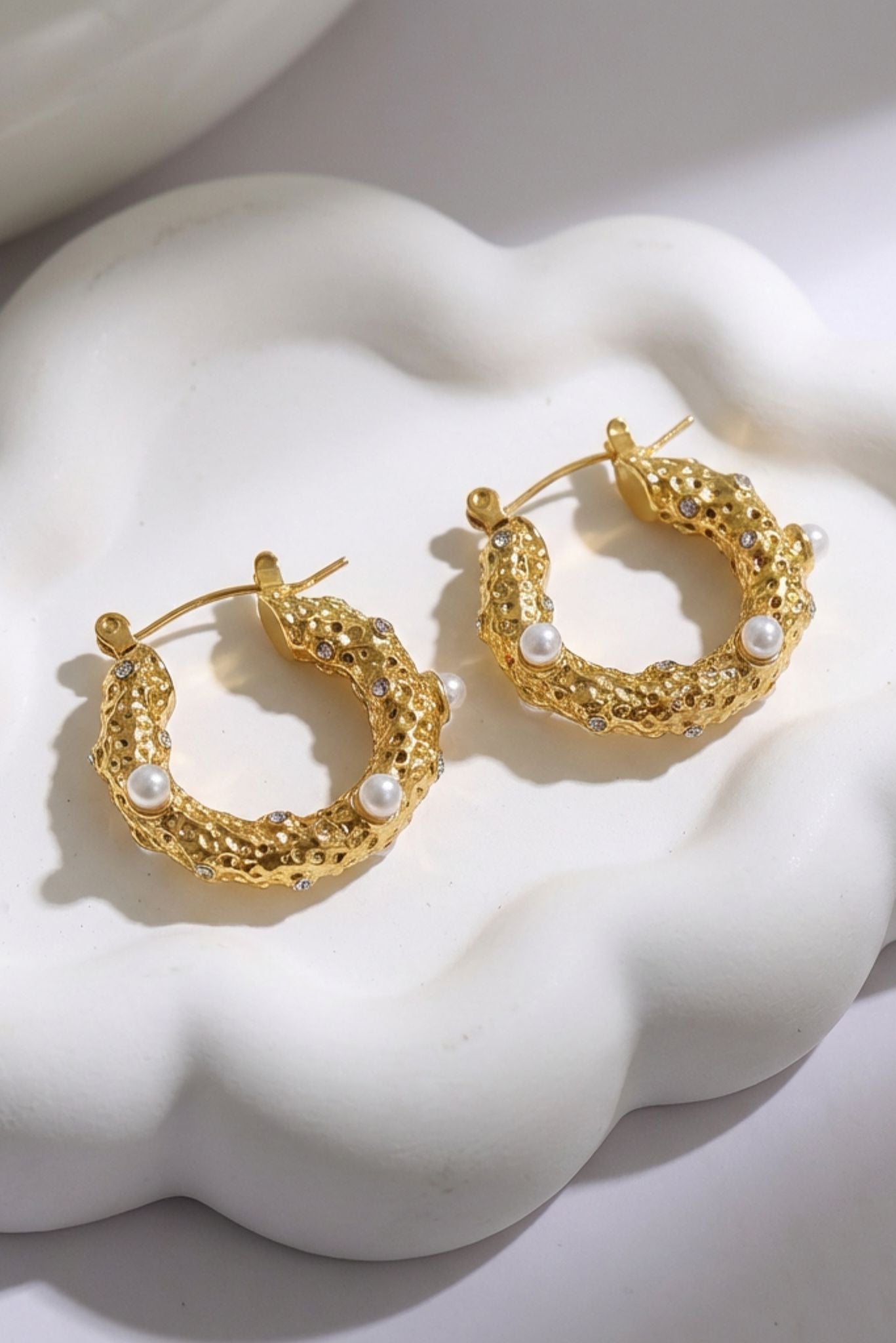 Waterproof Show Me Pearls Hoop Earrings Gold Plated