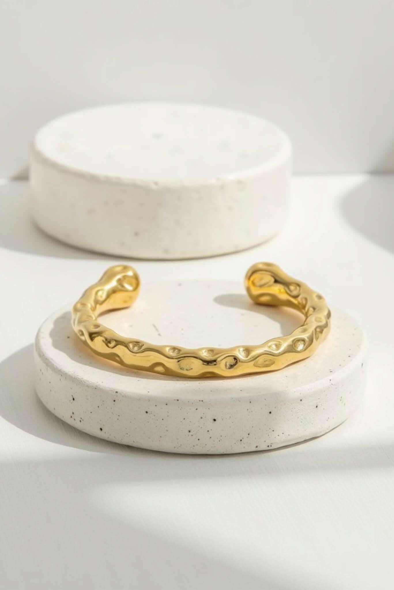 Waterproof Textured Gold Cuff Bracelet
