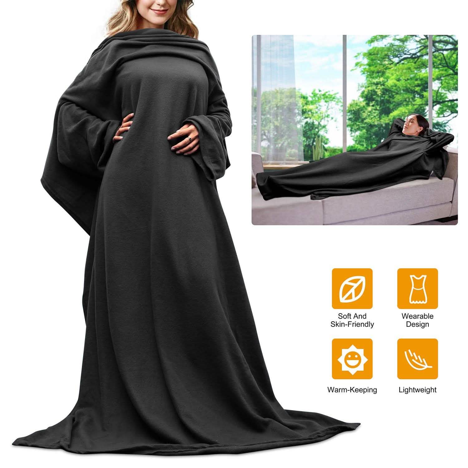 Couverture polaire portable avec manches