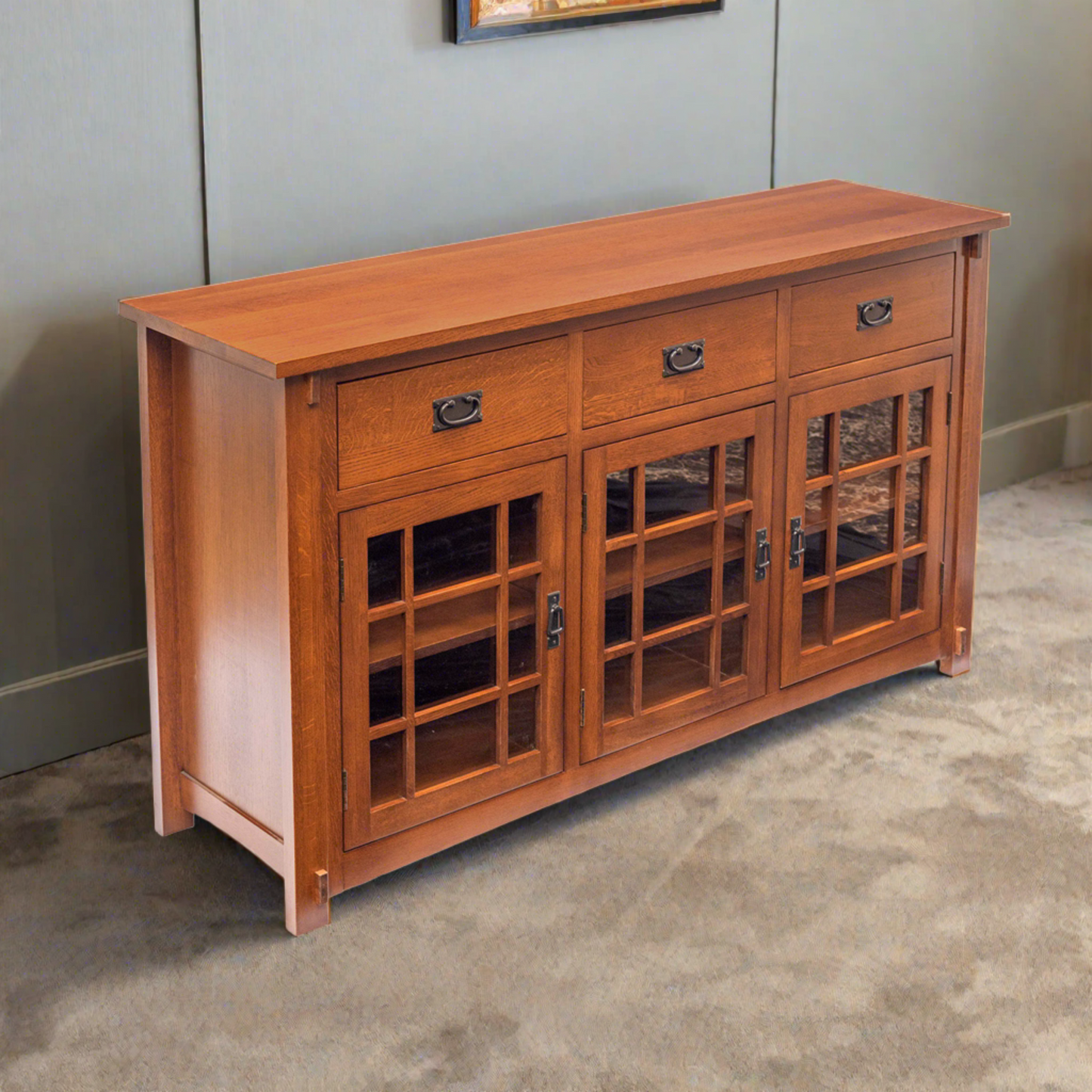 (Micheal's Cherry) Craftsman Mission Solid Oak Sideboard - 65"