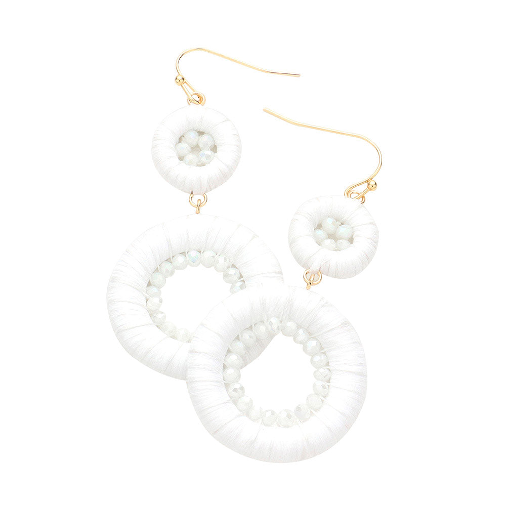 Raffia Wrapped Faceted Bead Embellished Dangle Earrings