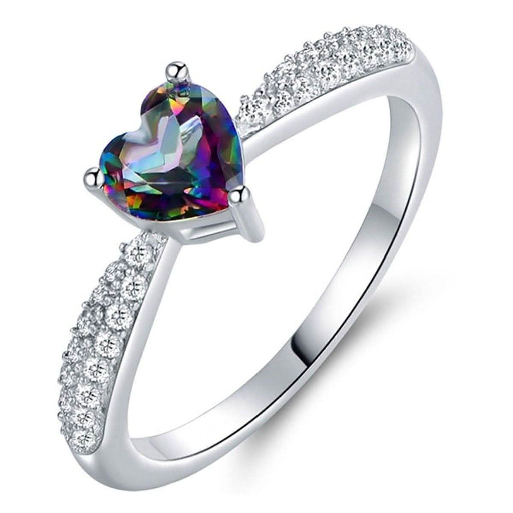 ホワイトゴールド 3ct ハートカット ミスティックトパーズ 婚約指輪 - 各種サイズ
