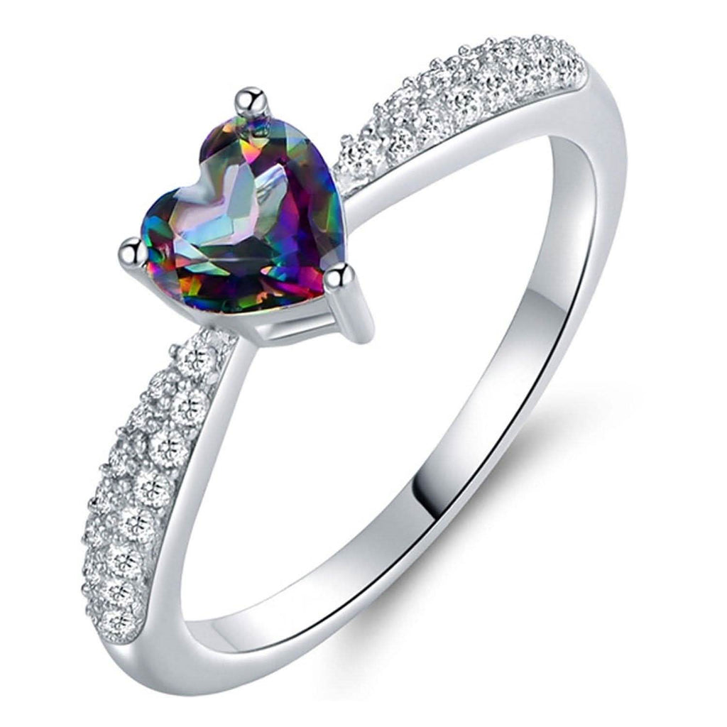 ホワイトゴールド 3ct ハートカット ミスティックトパーズ 婚約指輪 - 各種サイズ