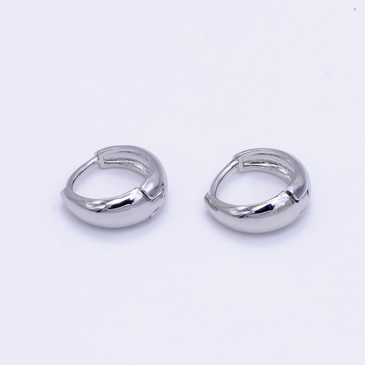 White Gold Filled 13mm Minimalist Dome Huggie Earrings | AB1180