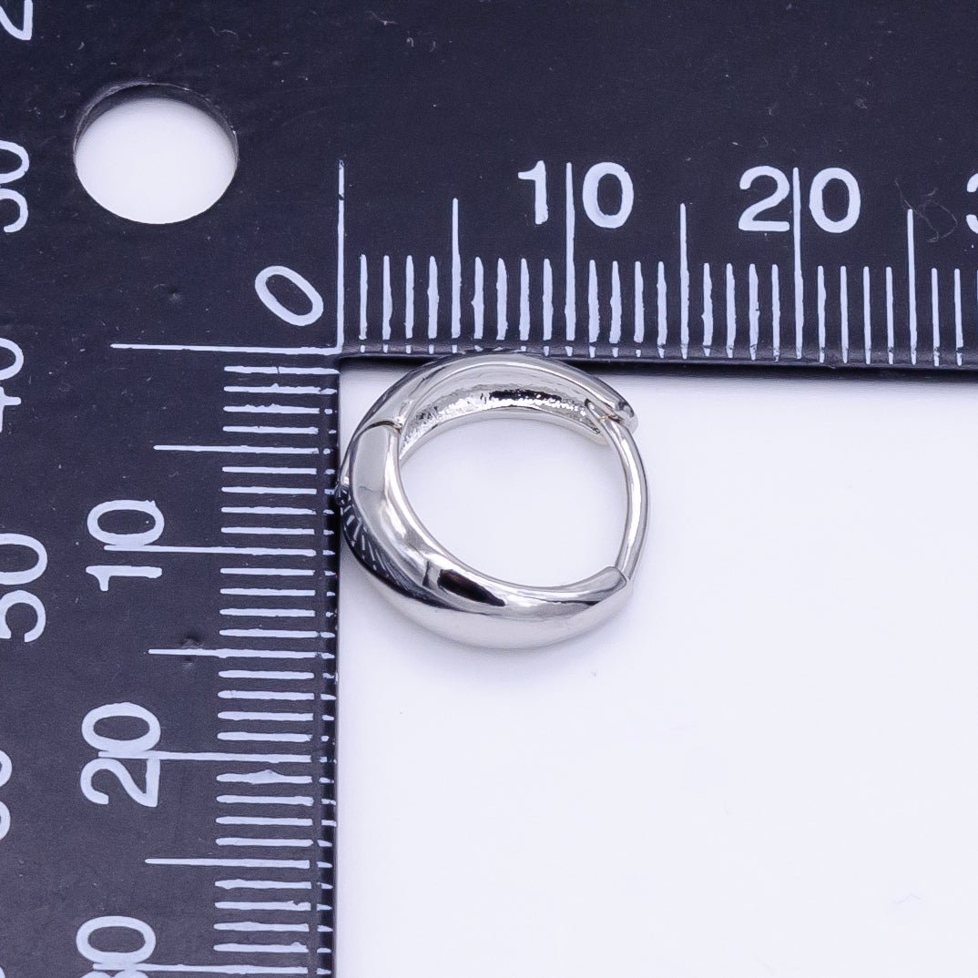 White Gold Filled 13mm Minimalist Dome Huggie Earrings | AB1180