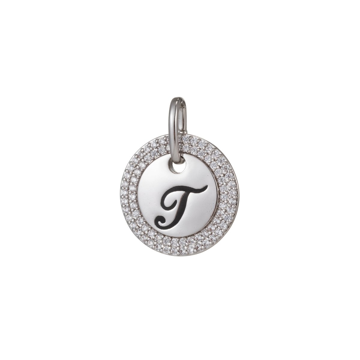 White Gold Filled Micro Pave CZ Initial Letters Pendant Charm, White Gold Filled Letter Pendant, For DIY Jewelry Necklace Making