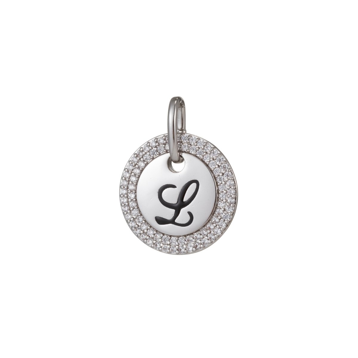 White Gold Filled Micro Pave CZ Initial Letters Pendant Charm, White Gold Filled Letter Pendant, For DIY Jewelry Necklace Making