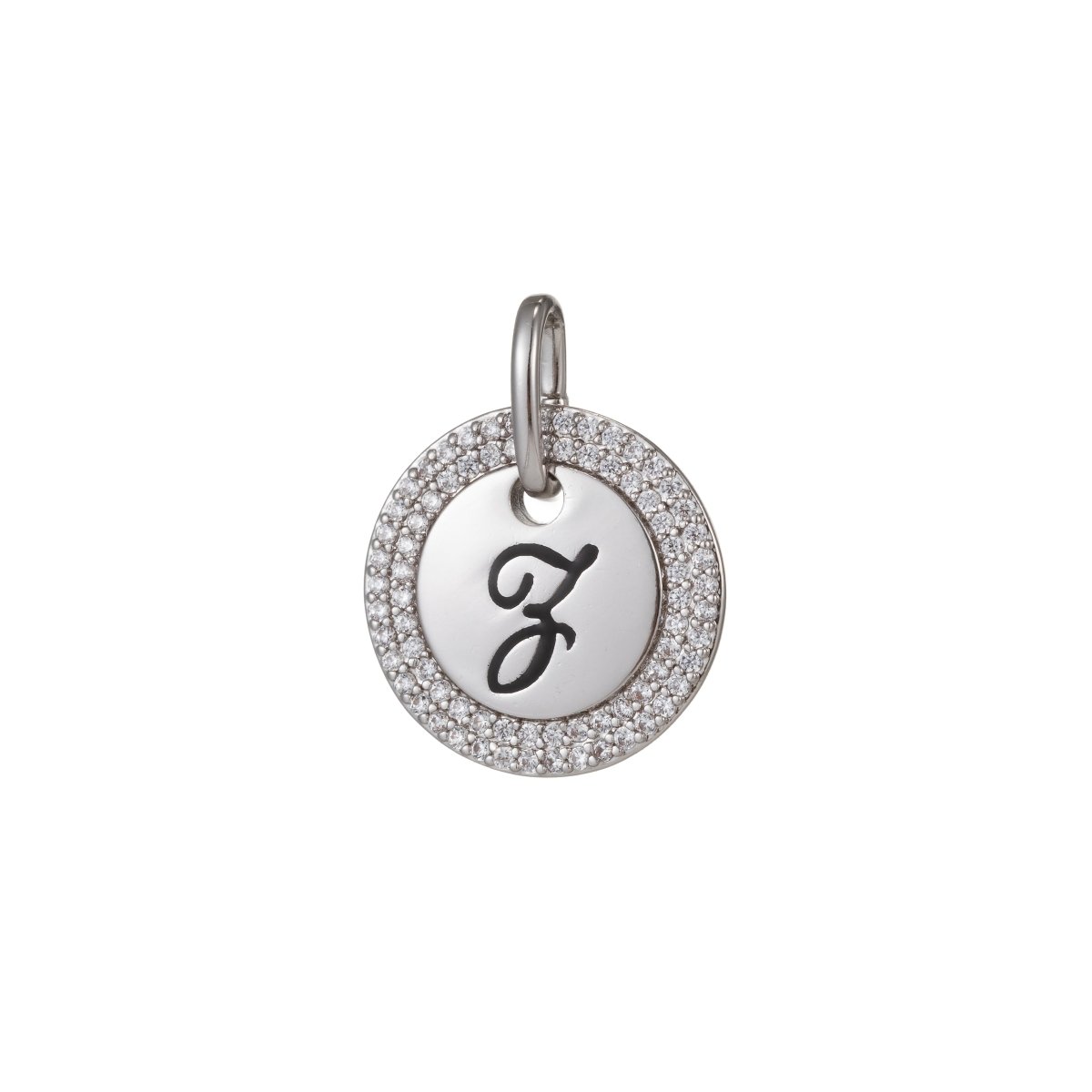 White Gold Filled Micro Pave CZ Initial Letters Pendant Charm, White Gold Filled Letter Pendant, For DIY Jewelry Necklace Making
