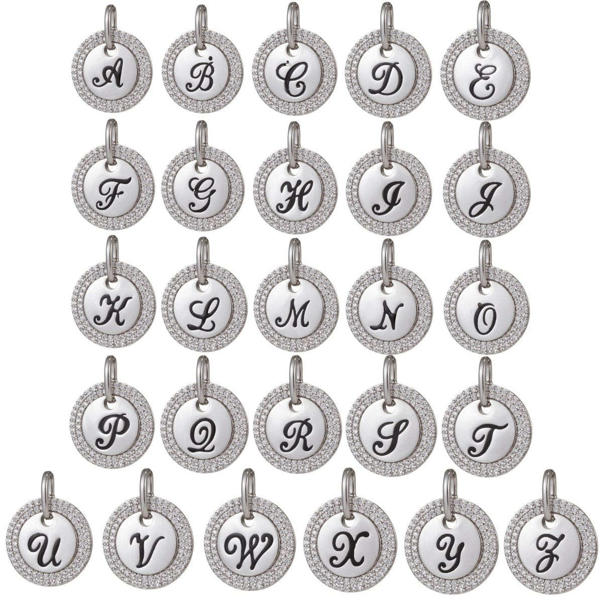 White Gold Filled Micro Pave CZ Initial Letters Pendant Charm, White Gold Filled Letter Pendant, For DIY Jewelry Necklace Making
