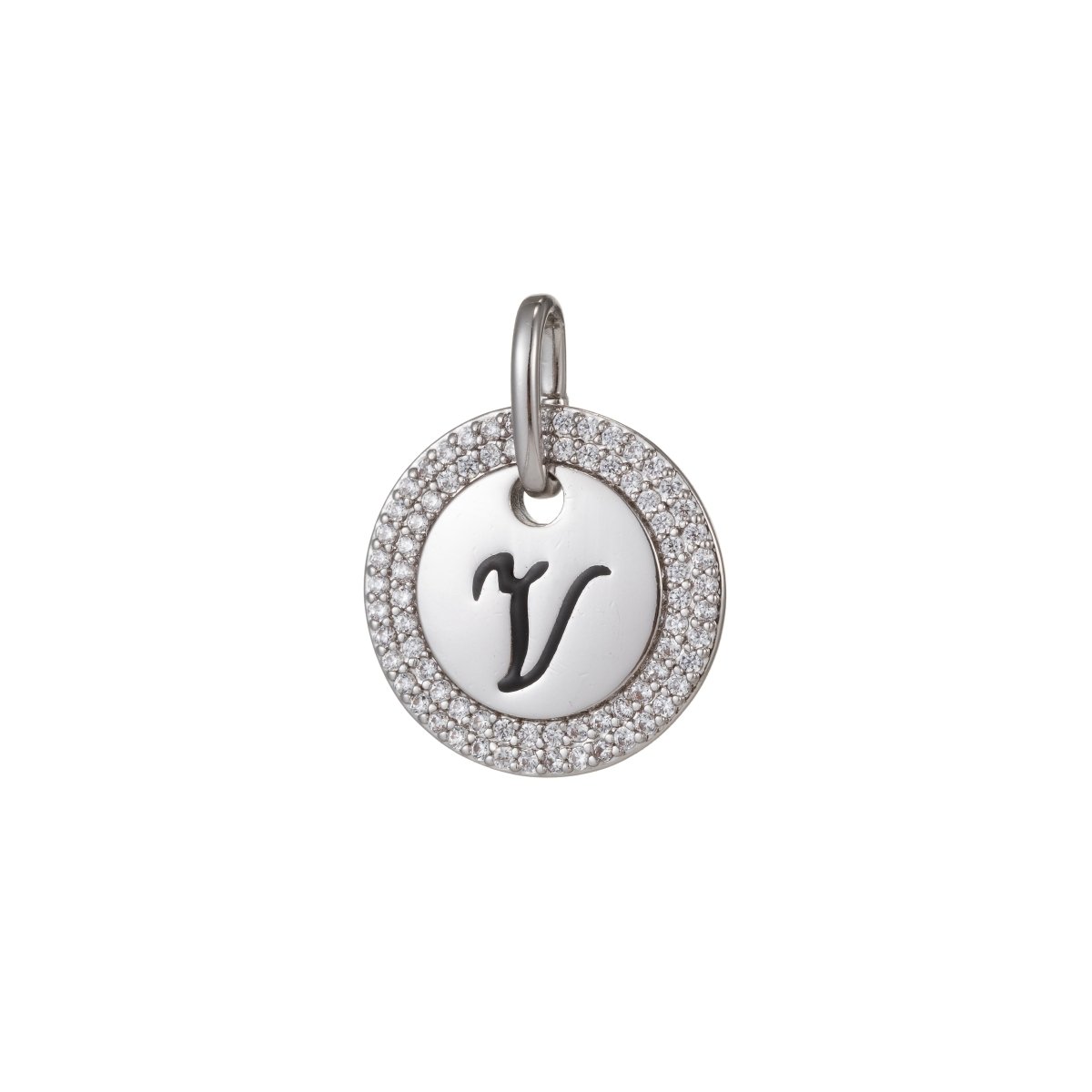 White Gold Filled Micro Pave CZ Initial Letters Pendant Charm, White Gold Filled Letter Pendant, For DIY Jewelry Necklace Making