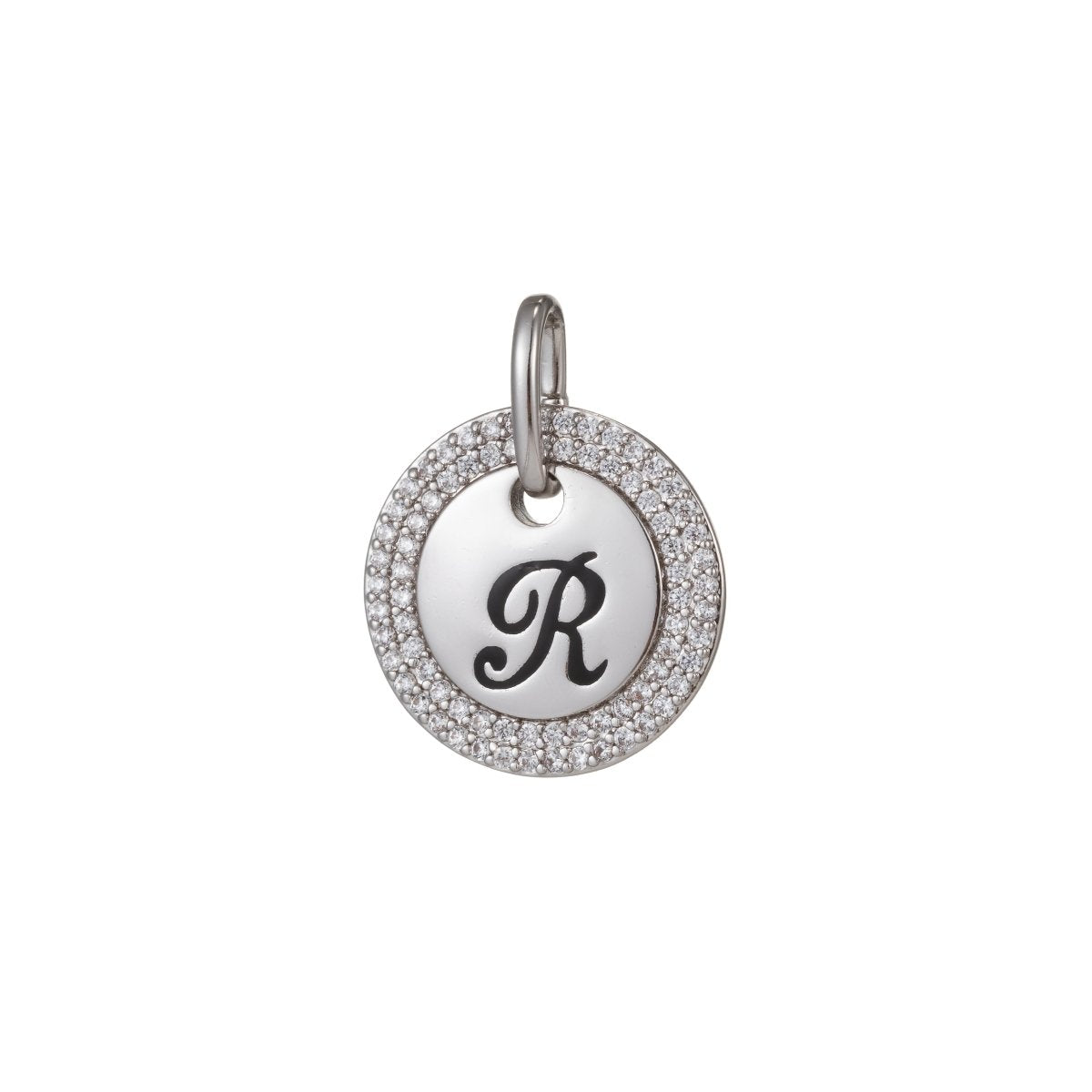 White Gold Filled Micro Pave CZ Initial Letters Pendant Charm, White Gold Filled Letter Pendant, For DIY Jewelry Necklace Making