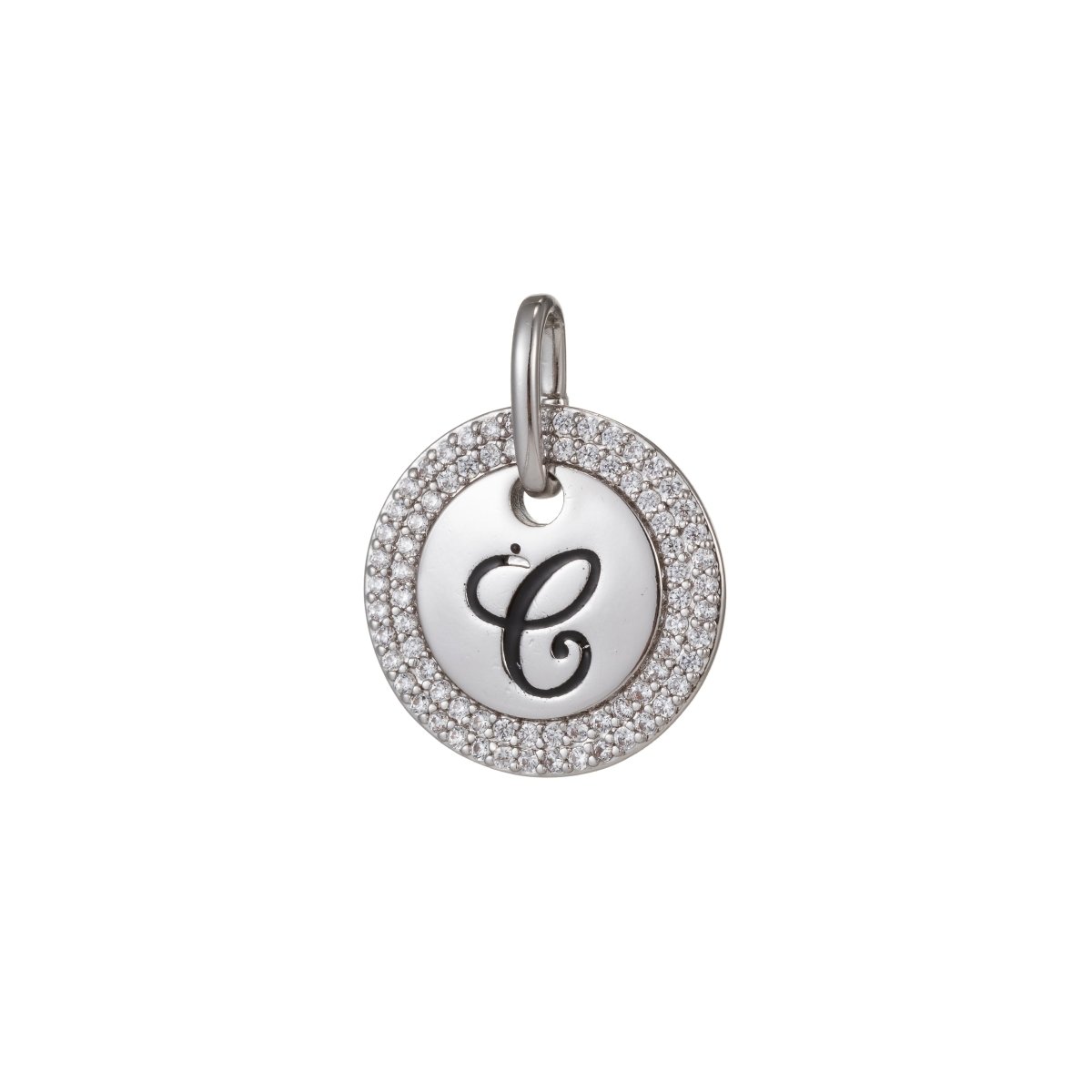 White Gold Filled Micro Pave CZ Initial Letters Pendant Charm, White Gold Filled Letter Pendant, For DIY Jewelry Necklace Making