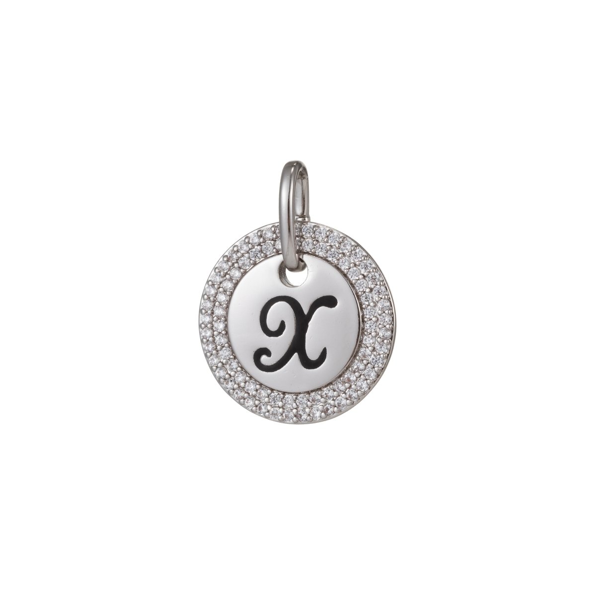 White Gold Filled Micro Pave CZ Initial Letters Pendant Charm, White Gold Filled Letter Pendant, For DIY Jewelry Necklace Making